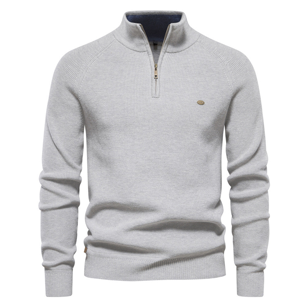 Men's Zipper Stand Collar Knitted Sweater Fashion Slim Solid Color Long Sleeve Half Turtleneck Top Men's Clothing by My Store