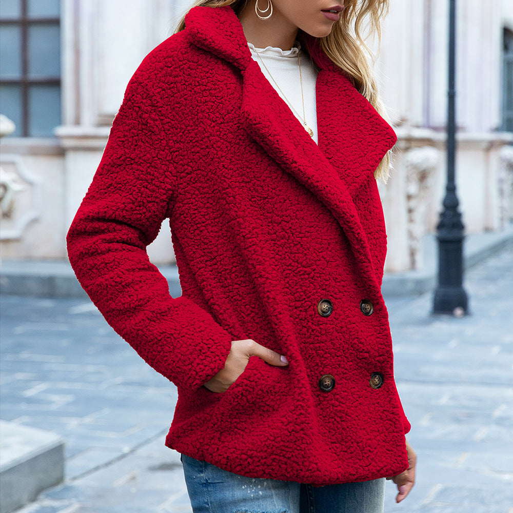 Loose Lapel Fluffy Coat Winter Button Jacket Cardigan Outwear For Women Clothing by DERILUJA LLC