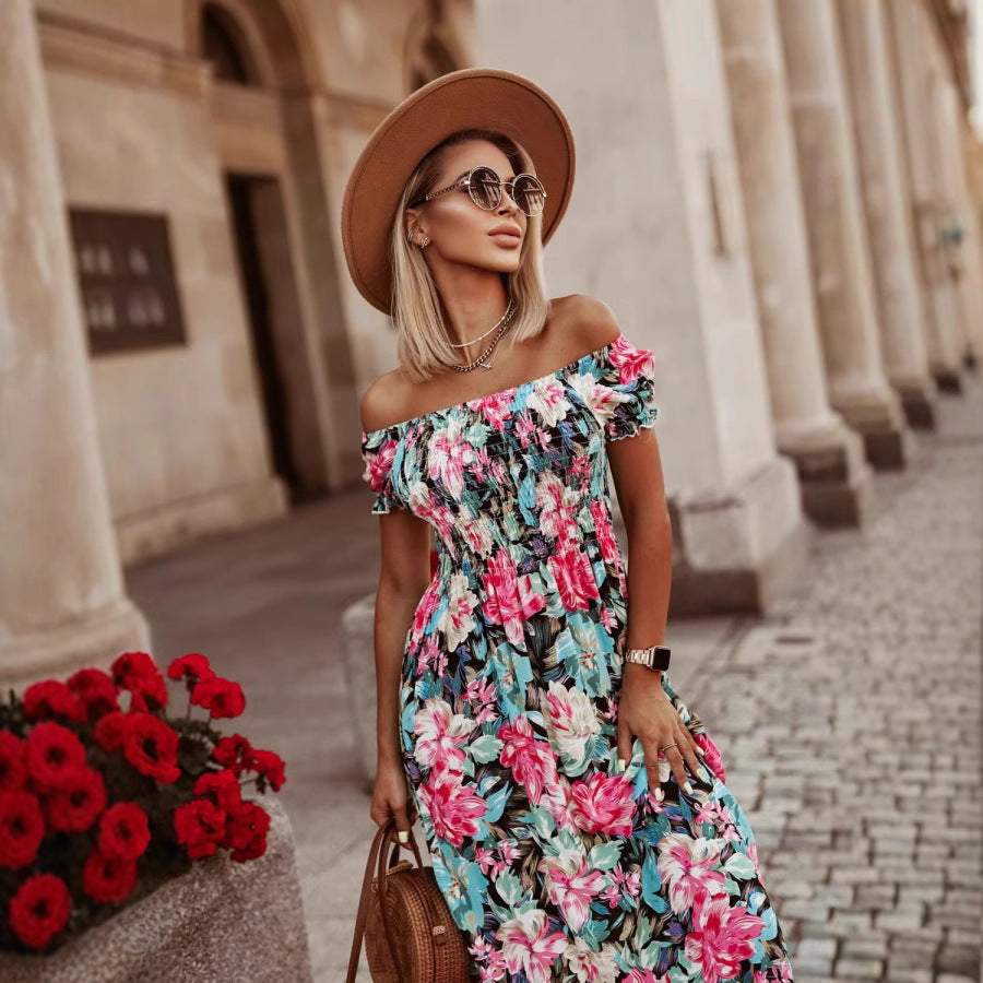 Elegant Printed One-Shoulder Fashion Dress for Women