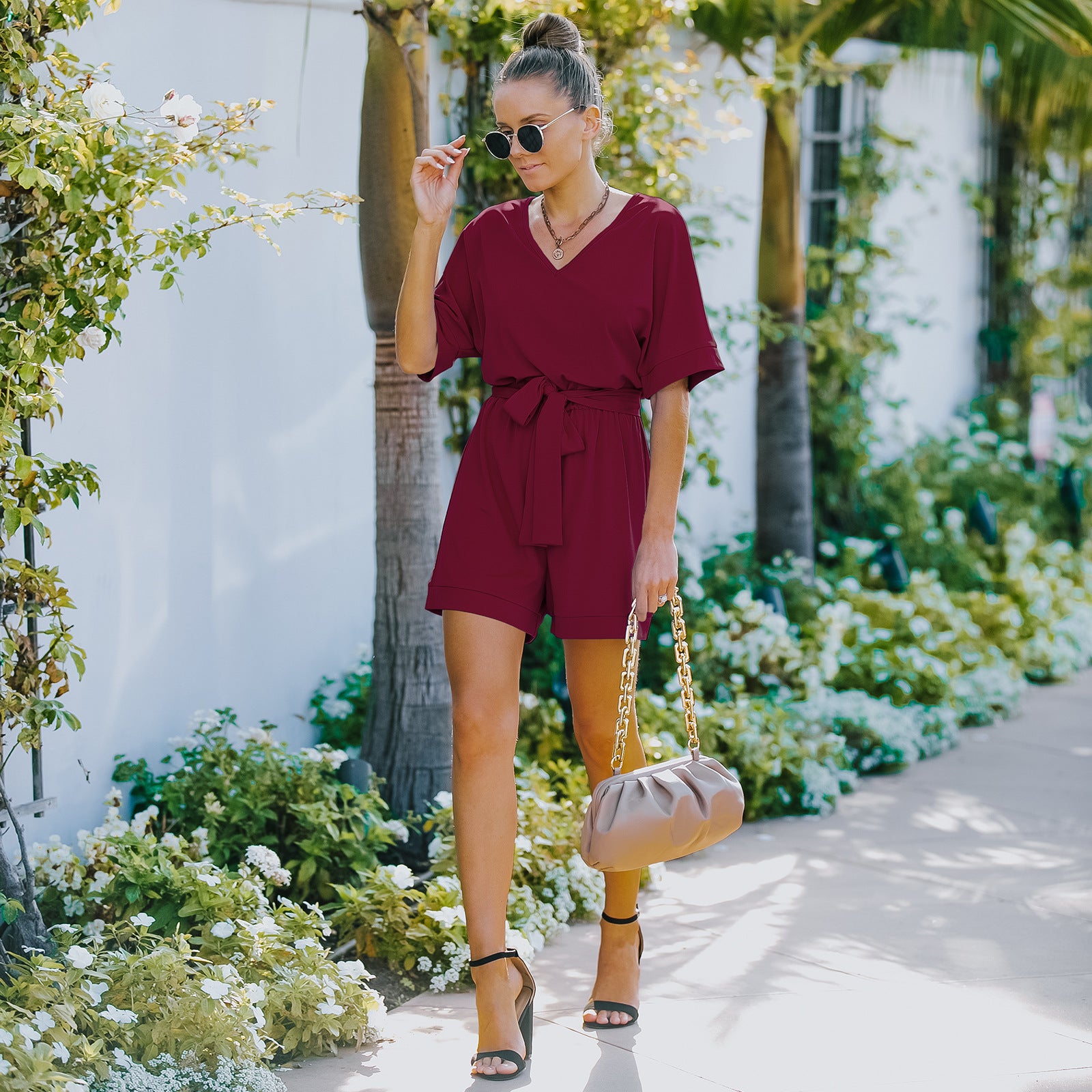 European And American Summer Women's Solid Color Jumpsuit by DERILUJA LLC