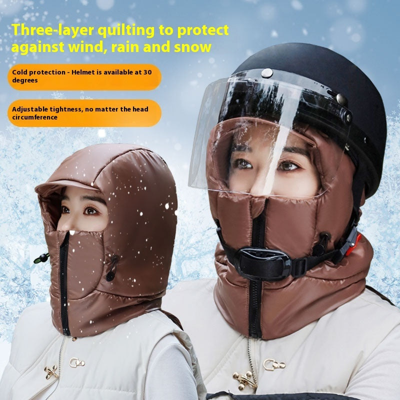 Winter Warm Hat Female Cycling Electric Car Face Care Ear Protection Scarf by DERILUJA LLC