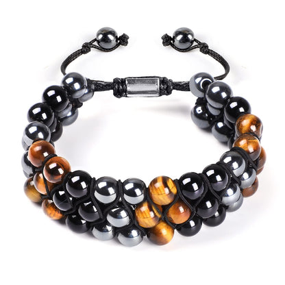 Natural Tiger Eye Agate Bracelet Men's Woven Adjustable Black Magnet Yoga Beaded Bracelet kode