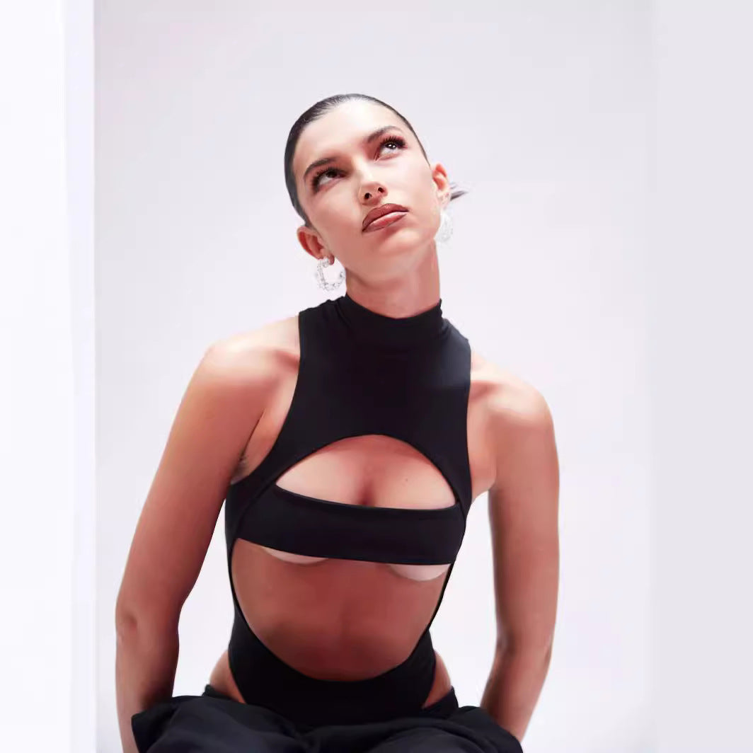 fashion trend ins style hollow out navel slimming jumpsuit by eprolo