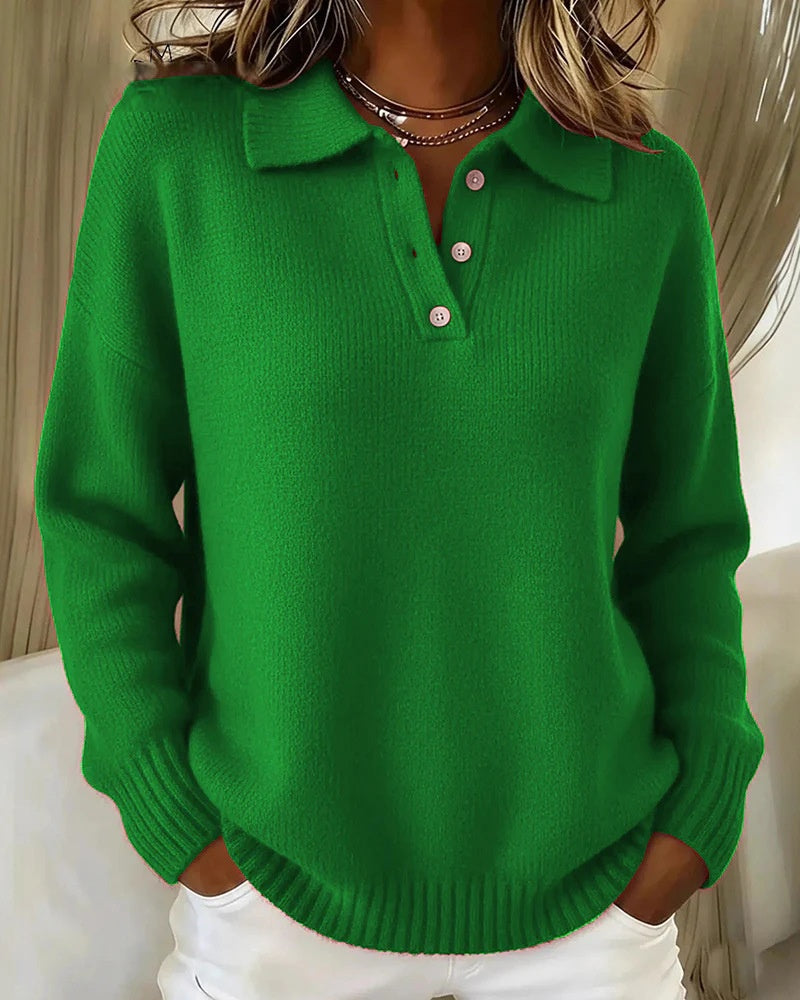 Button Sweater Women's Loose Soft Lapel Long Sleeve Tops Casual Knitwear Top For Daily Clothing by DERILUJA LLC
