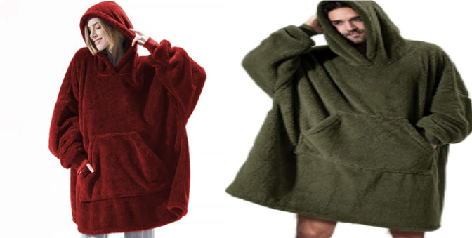 Hoodie Sweatshirt With Big Pocket Tops Sweater Comfortable Loose Double-Sided Fleece Thicker Wearable Blanket by DERILUJA LLC