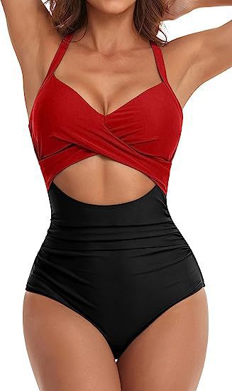 one-piece hard pack swimsuit with hollowed out solid color swimsuit, women's high waisted tight fitting swimsuit by eprolo