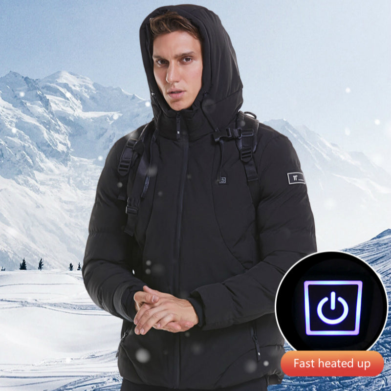 New Men Women Cotton Coat USB Smart Electric Heated Jackets Winter Thicken Down Hooded Outdoor Hiking Ski Clothing 7XL by DERILUJA LLC