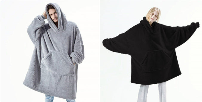Hoodie Sweatshirt With Big Pocket Tops Sweater Comfortable Loose Double-Sided Fleece Thicker Wearable Blanket by DERILUJA LLC