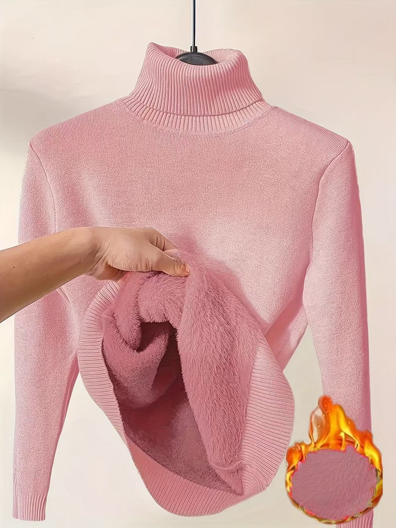 Fleece Turtle Neck Sweater Winter Warm Elegant Thick Knitted Pullover Tops Women's Clothing by DERILUJA LLC
