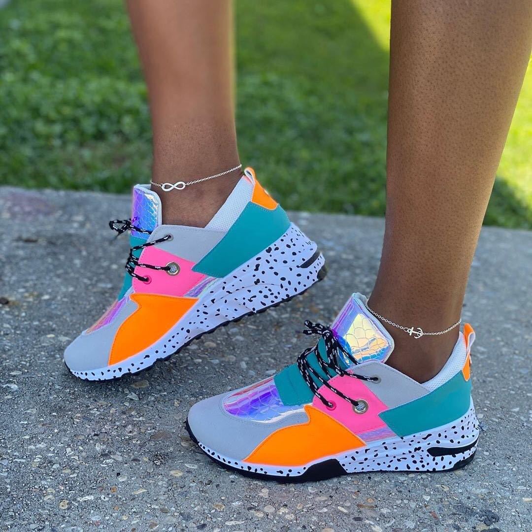 Women's Plus Size Platform Mixed-color Sneakers Stylish Lightweight Running Shoes Lace-up Front Flats by eprolo