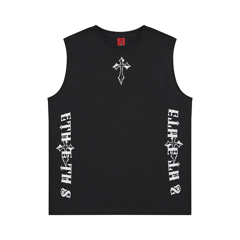 Cross printed wide shoulder vest by eprolo