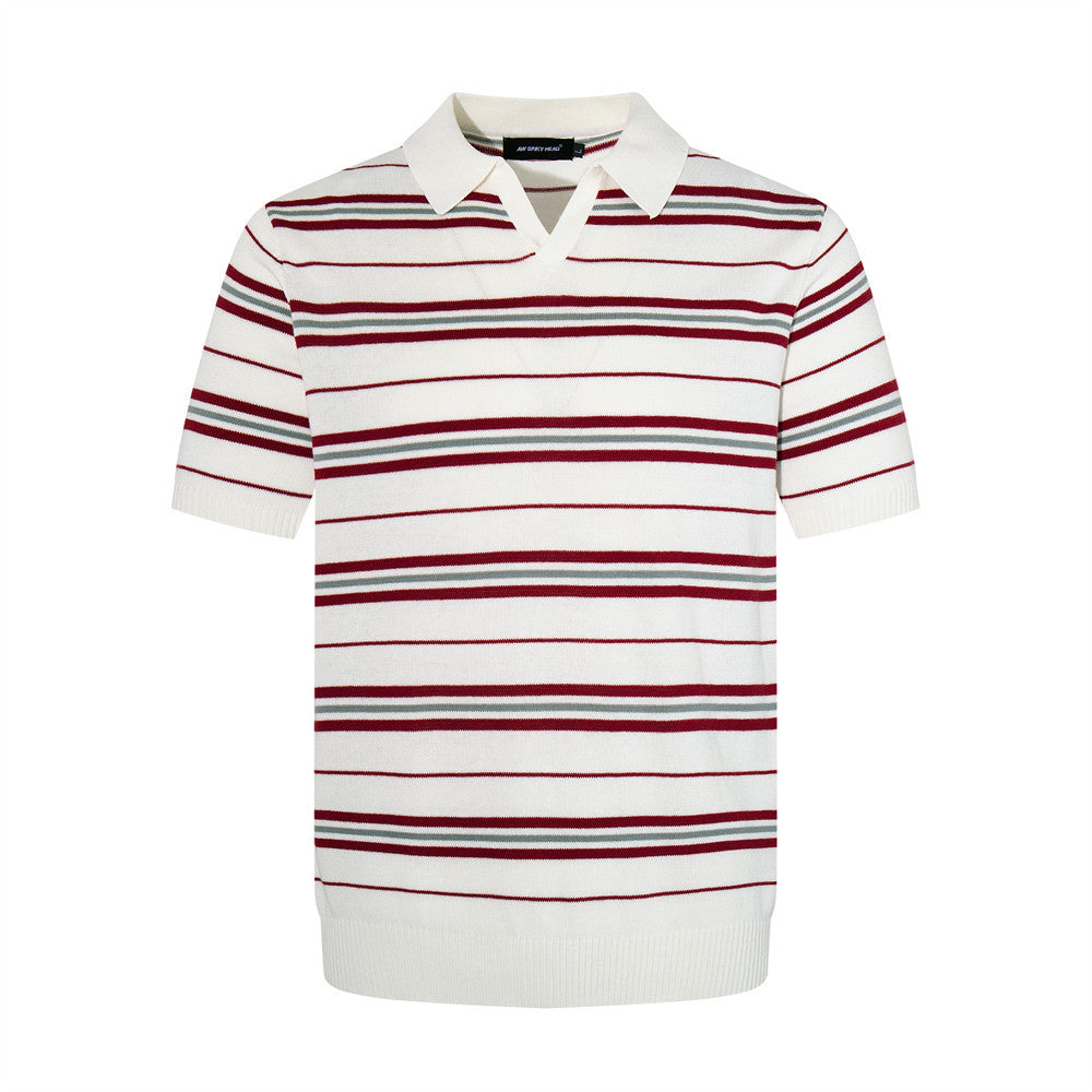 Striped short sleeved V-neck polo shirt by eprolo