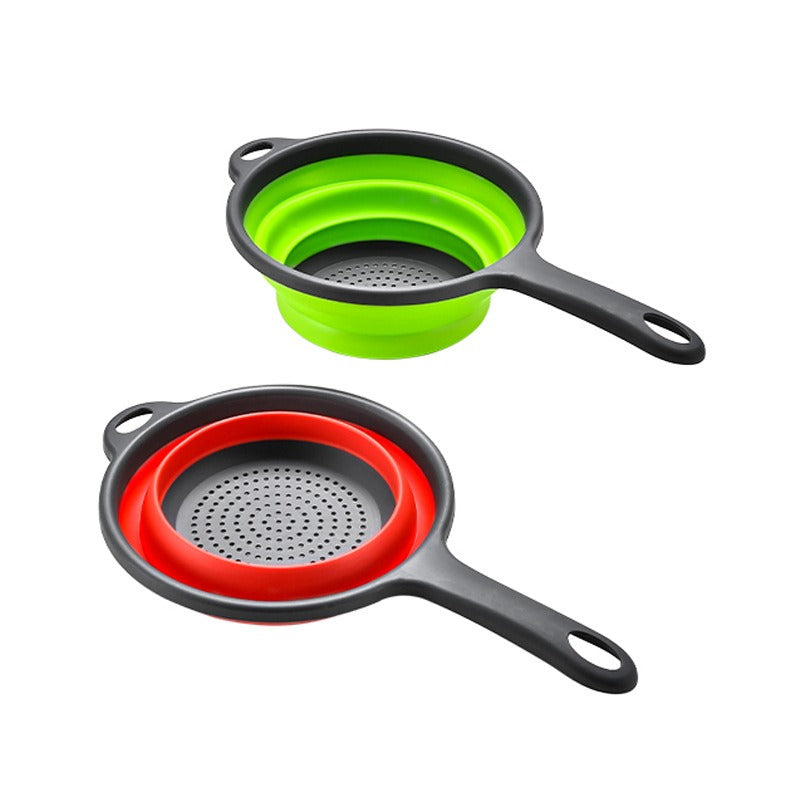 Long handle PP+TPR folding drainage basket retractable water filter basket fruit and vegetable water filter tray by eprolo