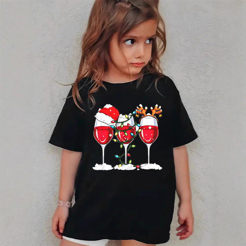 Combed Cotton New Christmas Children's Short Sleeve Girls' T-Shirt Kids Clothing Boys' Short Sleeve by eprolo