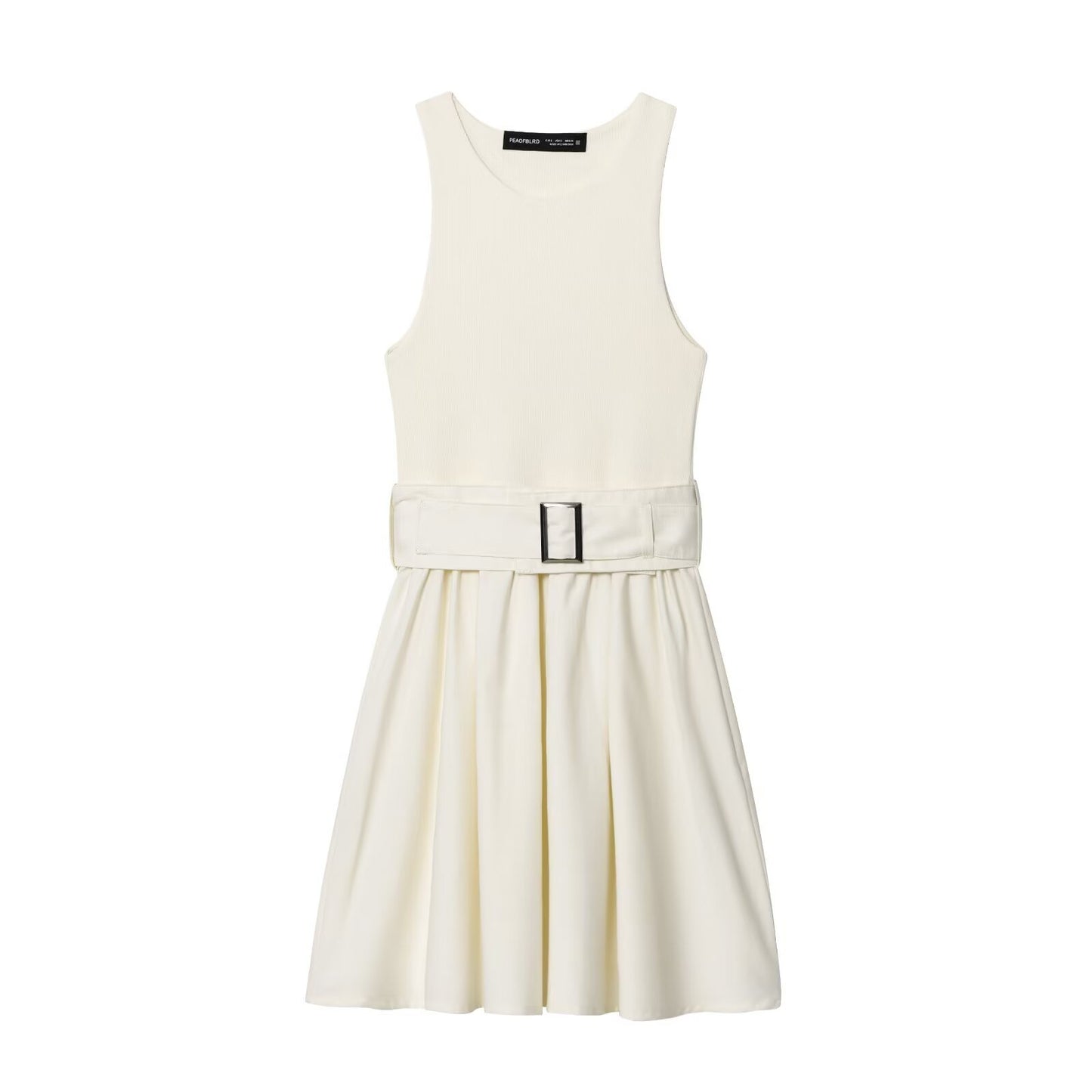 Sleeveless dress with waist belt and diagonal splicing by eprolo