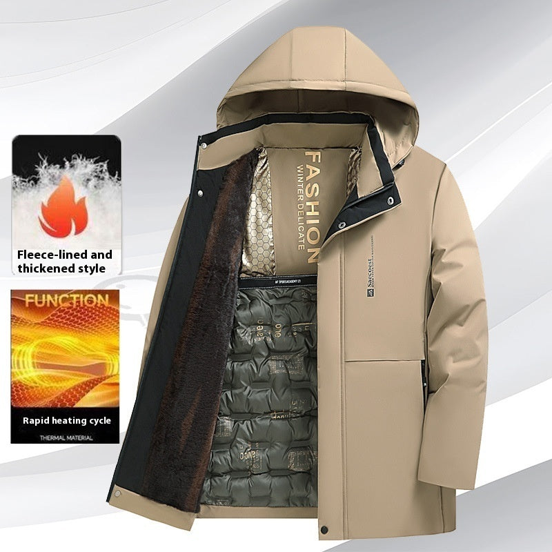 Fleece-lined Thickened Cotton-padded Coat Men's Warm Coat by My Store