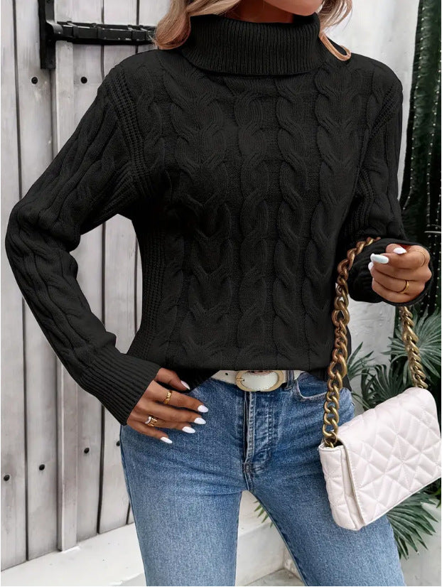 Women's Cable-knit Turtleneck Sweater by My Store