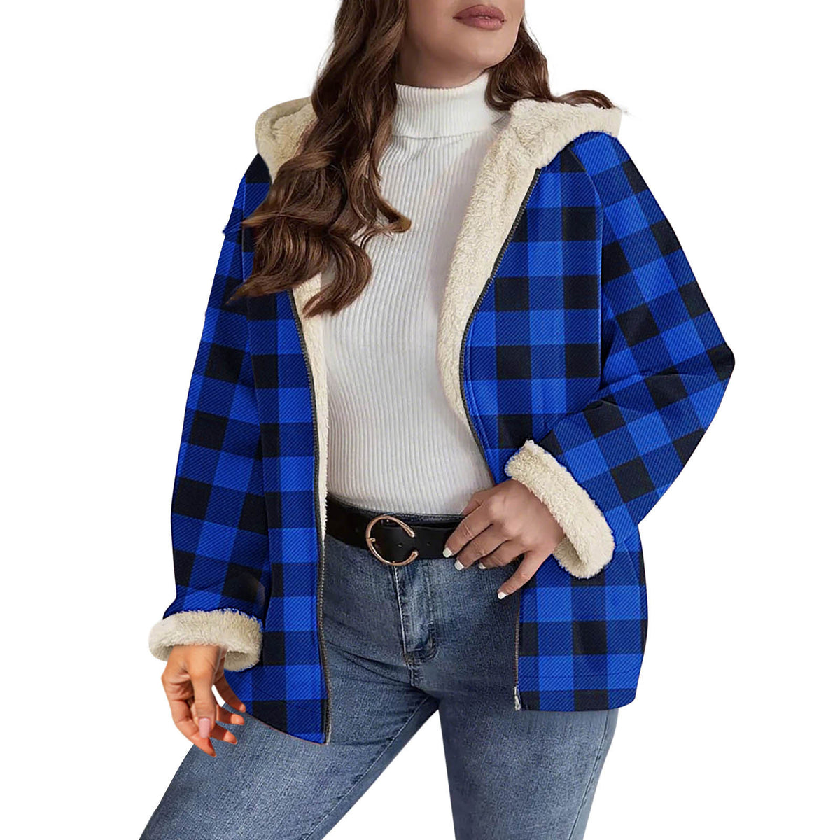 AutumnWinter Plaid Shearling Jacket Fluffy Coat by DERILUJA LLC