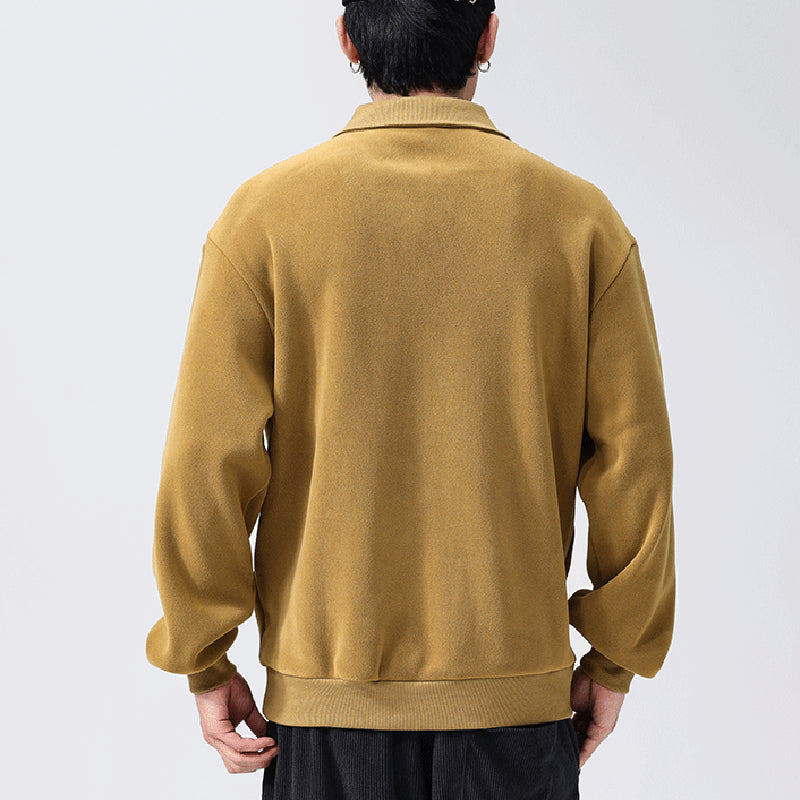 Fashion Lapel Half-zip Sweatshirt Winter Warm Fleece Long Sleeve Top Men's Clothing by DERILUJA LLC