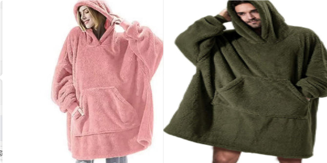Hoodie Sweatshirt With Big Pocket Tops Sweater Comfortable Loose Double-Sided Fleece Thicker Wearable Blanket by DERILUJA LLC
