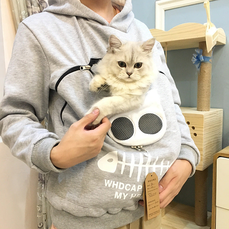 Women Hoodie Sweatshirt With Cat Pet Pocket Design Long Sleeve Sweater Cat Outfit by DERILUJA LLC