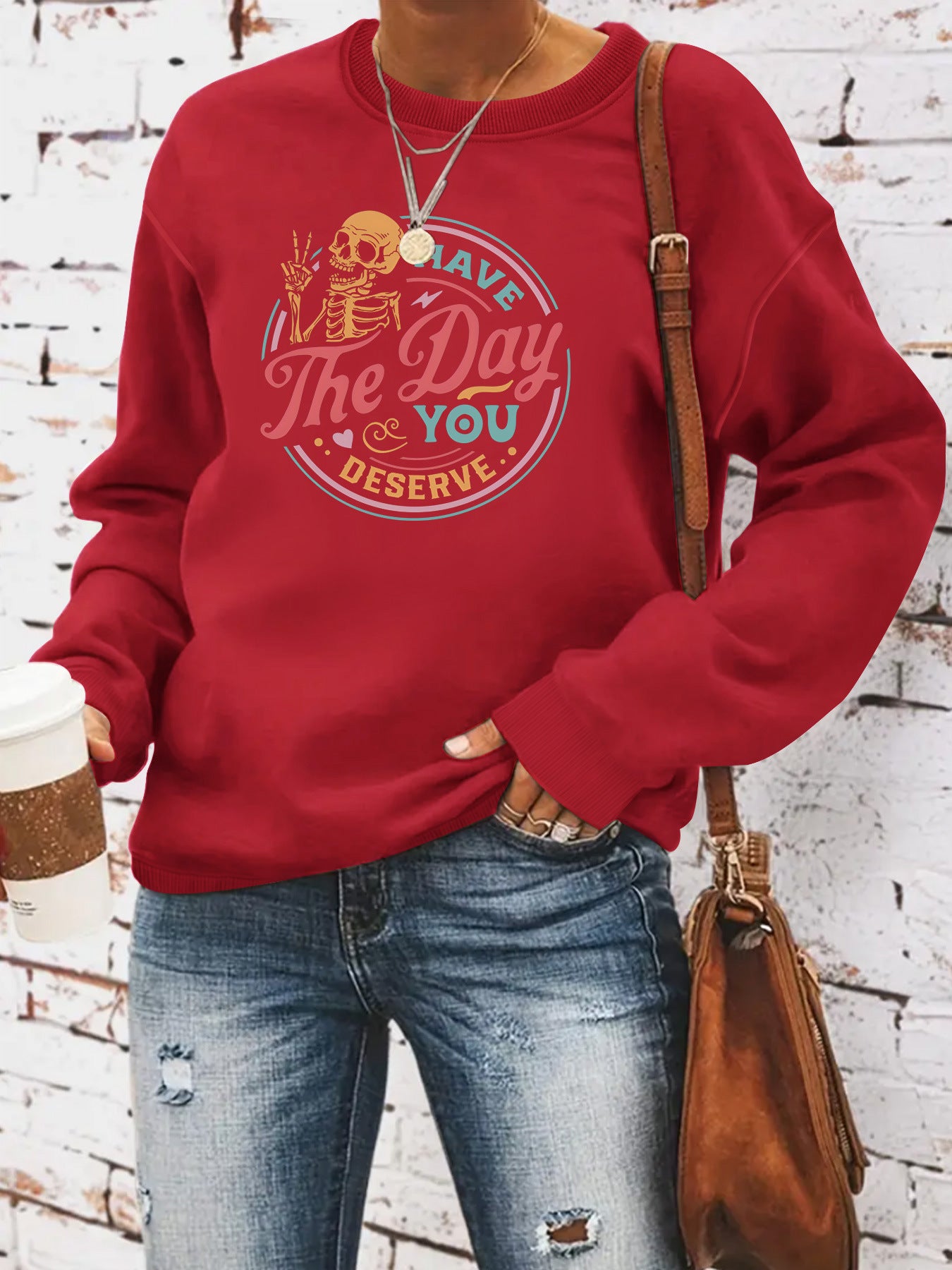 The Day Pattern Printed Round Neck Hoodie by eprolo