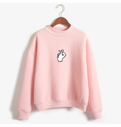 Crewneck Sweatshirt Women Casual Pullover ulzzang Love finger gesture  Sudadera Female Sweatshirts