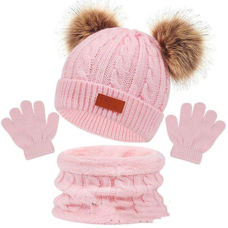 Children's Hat Scarf Gloves Three-piece Set by My Store