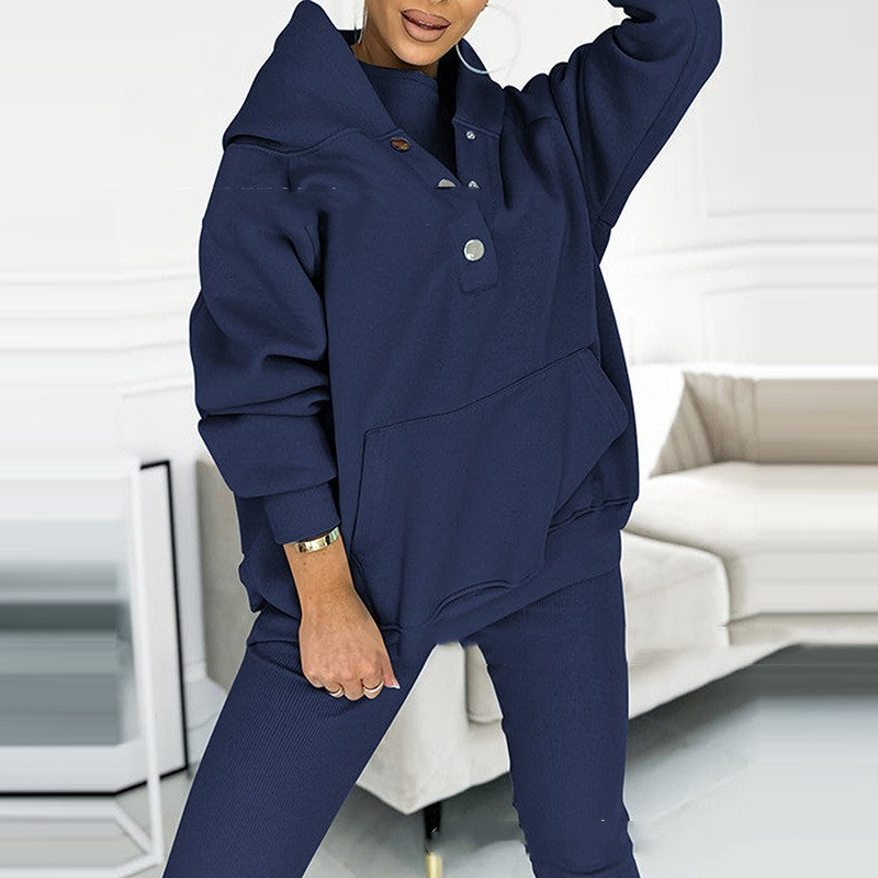 3pcs Women's Sports Suit Loose Hooded Pockets Sweatshirt And Vest And Slim Trousers by My Store