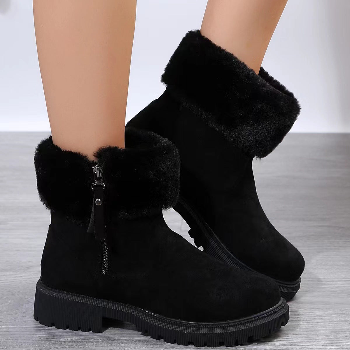 Warm Plush Boots Winter Fashion Side-Zipper Snow Boot For Women Outdoor Thickened Low-heelded Shoes by DERILUJA LLC