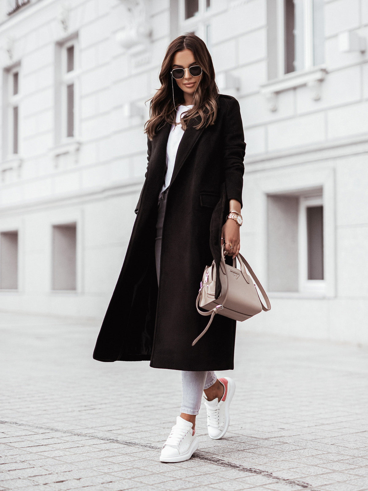 Simple Long Sleeve V Neck Tie Woolen Jacket Women's by DERILUJA LLC