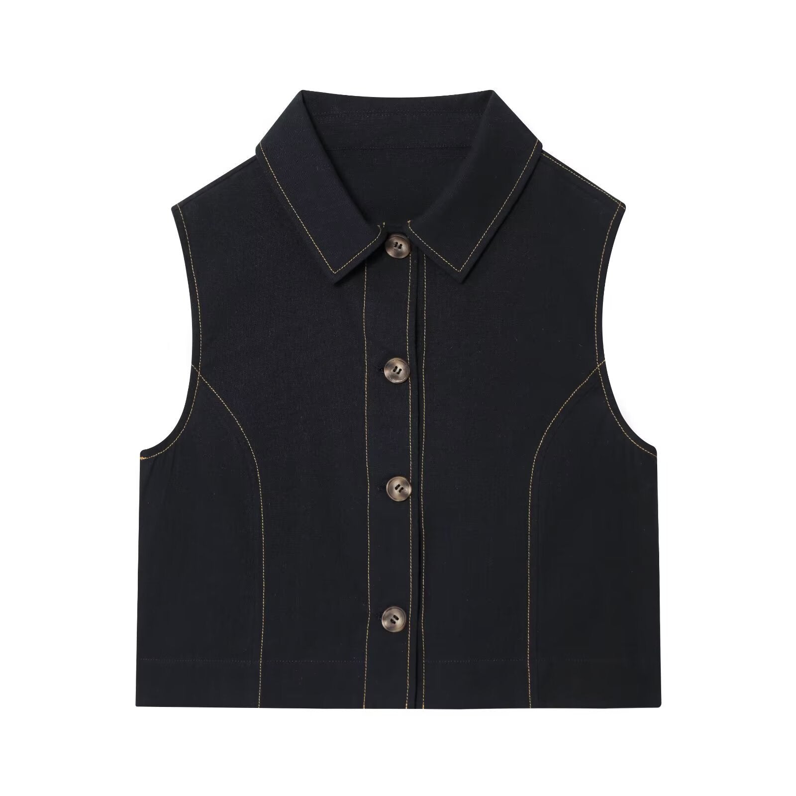 Color blocked straight vest with stitching and pants set