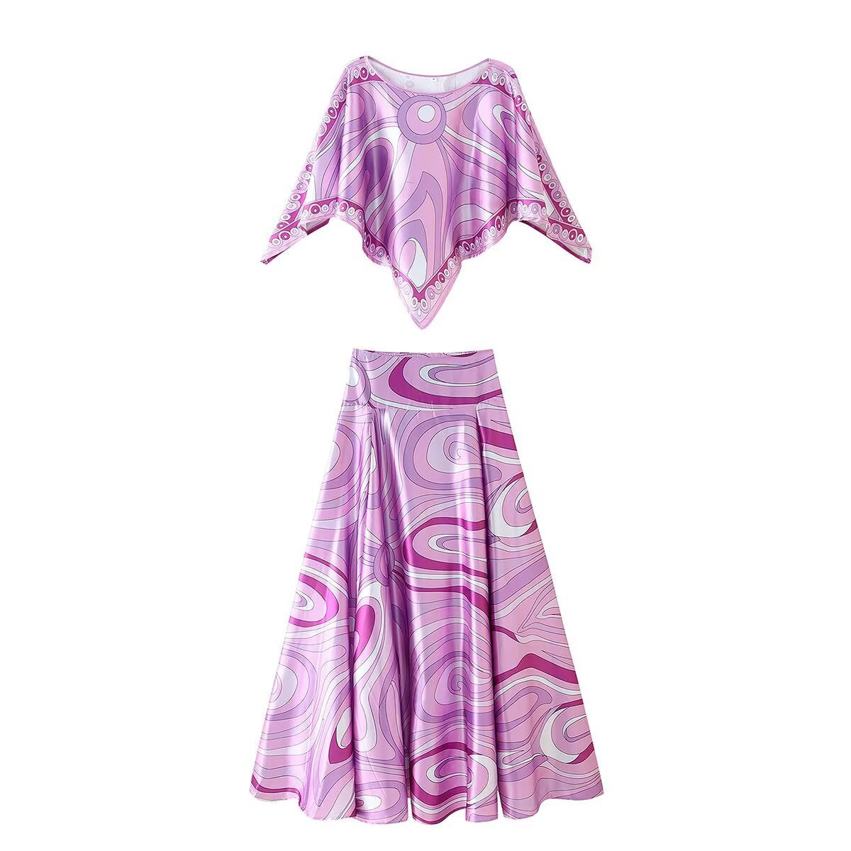 Positioning printed polyester top+skirt set by eprolo