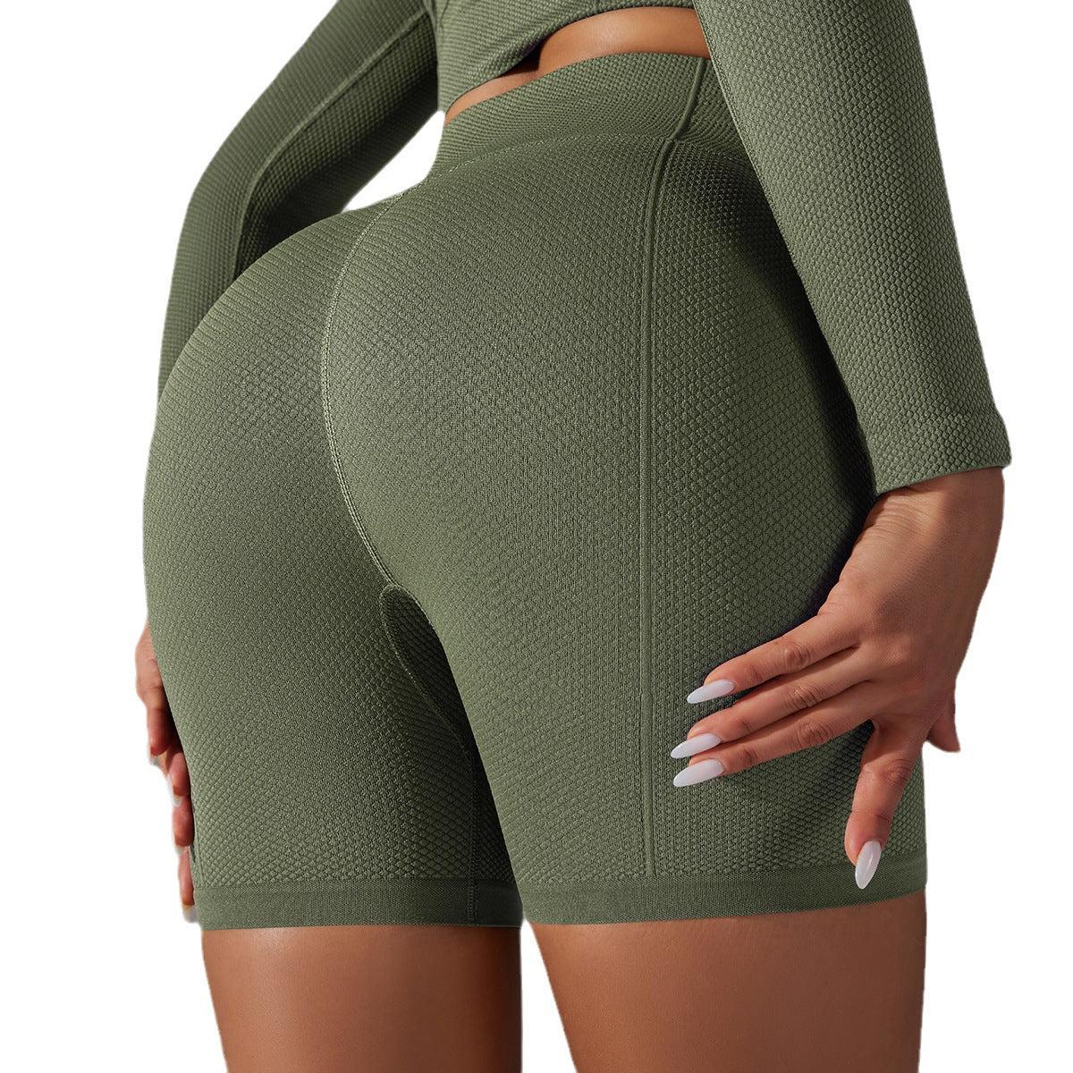 seamless solid color polka dot jacquard high-waisted tummy-control butt-lifting yoga shorts fitness running pants for women by eprolo