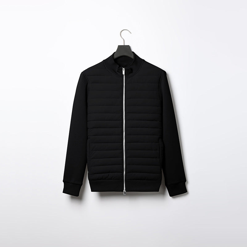 Lightweight Stand Collar Coat For Men Fashion Stitching Knitted Jacket Winter Outwear by My Store