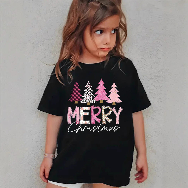 Combed Cotton New Christmas Children's Short Sleeve Girls' T-Shirt Kids Clothing Boys' Short Sleeve by eprolo