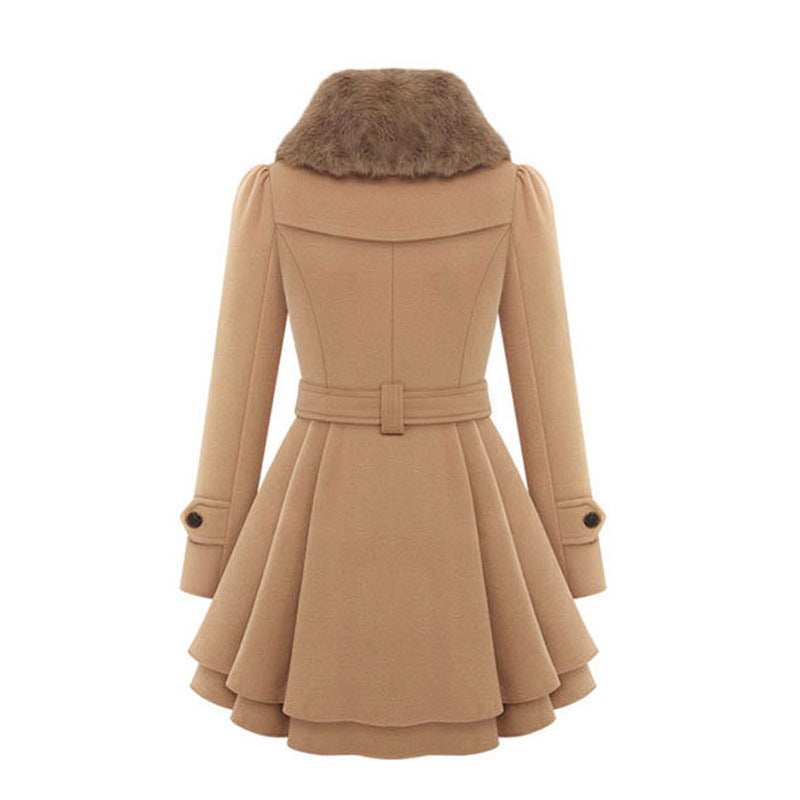 Women's Slim Mid-length Woolen Coat With Belt Thickened Double-breasted Padded Windbreaker Coat by My Store