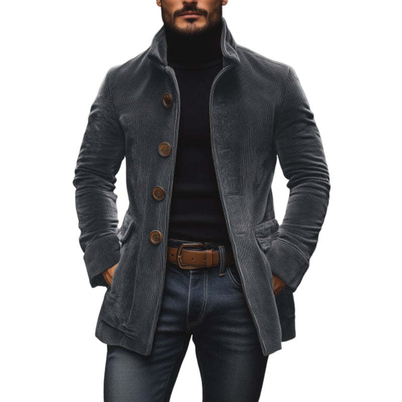 Men's Jacket Winter Stand Collar Button-up Coat Casual Blazer Outerwear Clothing by DERILUJA LLC