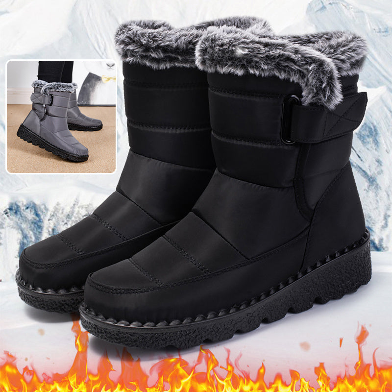 Snow Boots Winter Warm Hook And Loop Fastener Plush Shoes Women Waterproof Low Heels Platform Ankle Boots by My Store