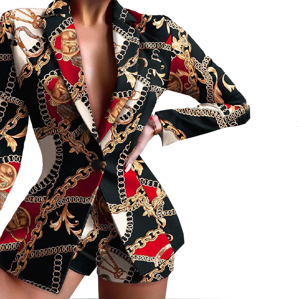 Fashionable Women's Suit Set Casual Office Wear Blazer and Shorts Two-Piece Outfit