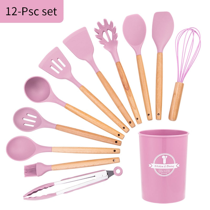 Silicone Kitchen Cooking Utensil Set Standard Non-Stick Silica Heat Resistance Kitchen Tool Accessories by eprolo