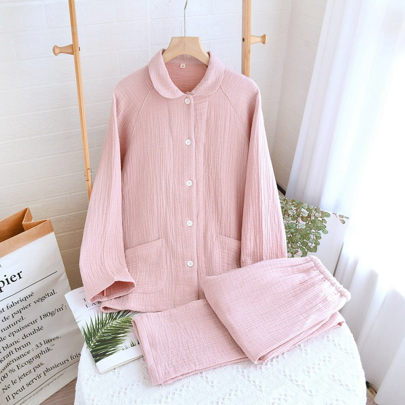 Women's sleepwear made of pure cotton with four layers of gauze, suitable for couples in spring, autumn, and winter. Men's casual plus size set by eprolo
