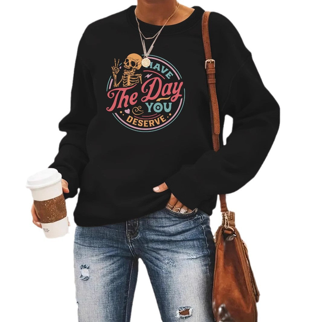 The Day Pattern Printed Round Neck Hoodie by eprolo