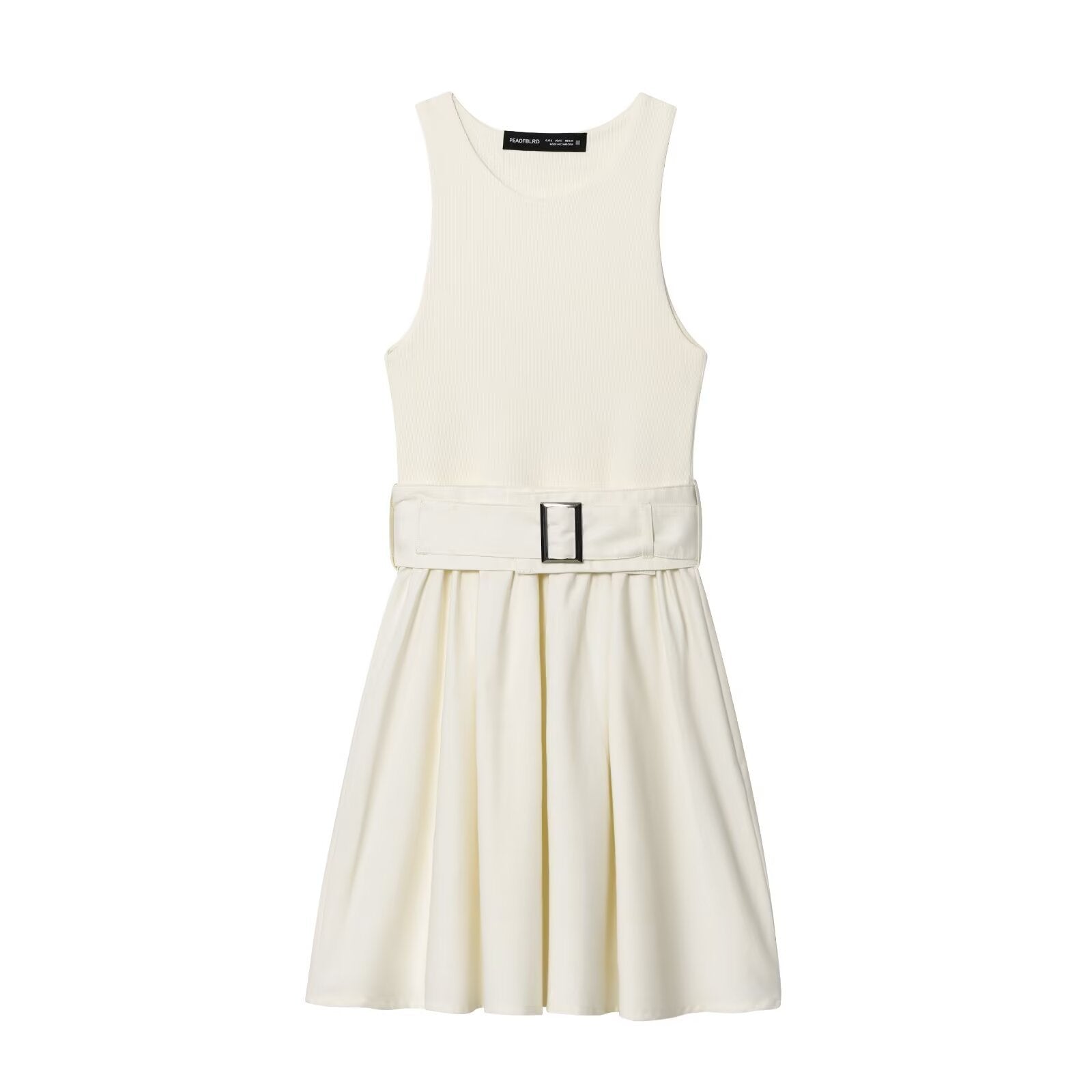 Sleeveless dress with waist belt and diagonal splicing by eprolo