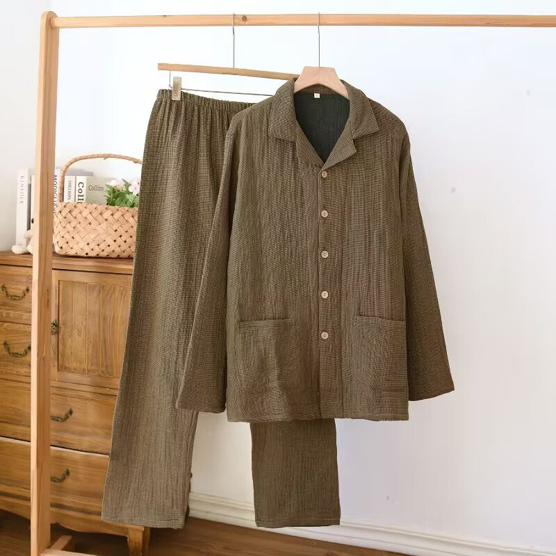 Women's sleepwear made of pure cotton with four layers of gauze, suitable for couples in spring, autumn, and winter. Men's casual plus size set by eprolo