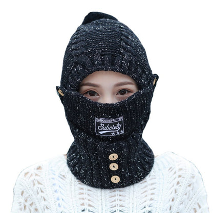 Knitted Ear Protection Hat New Wool Plush Hat Windproof Warm Hat Mask Neck Scarf Integrated Hat