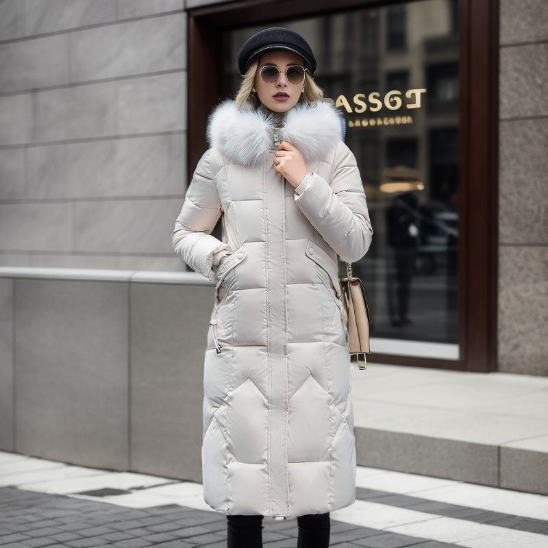 Cotton padded clothes women's middle and long style, slim fit, knee length cotton padded clothes, large wool collar and thick cotton padded jacket by eprolo