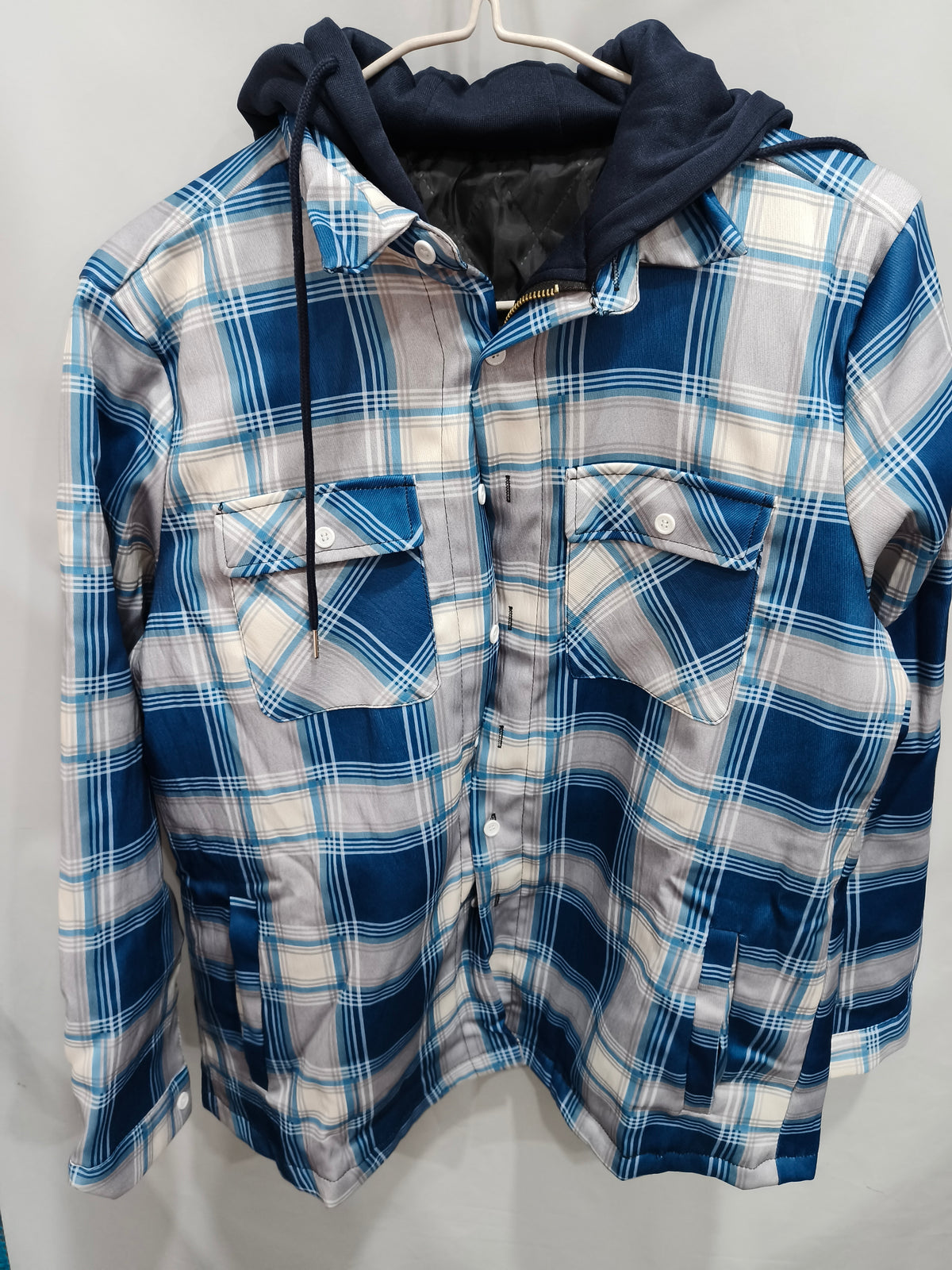 Men's Plaid Hooded Coat Winter Warm Button Zip-up Jacket Fashion Casual Thick Padded Long Sleeves Outerwear Clothing by DERILUJA LLC