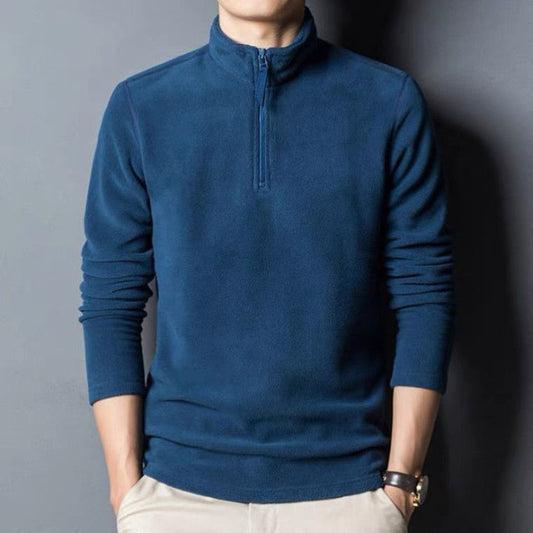 Men's Long-sleeve Mock-neck Fleece Hoodie With Zipperversatile For Winter by DERILUJA LLC