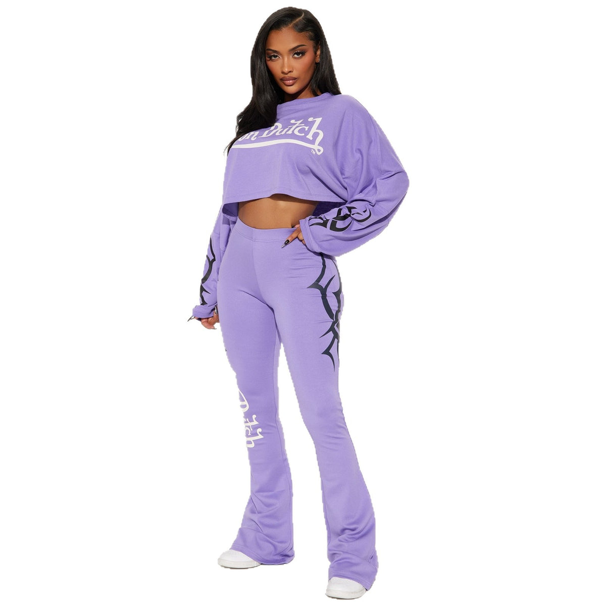 Womens Casual Solid-color Letter-print Cropped Top And Pants Set by DERILUJA LLC